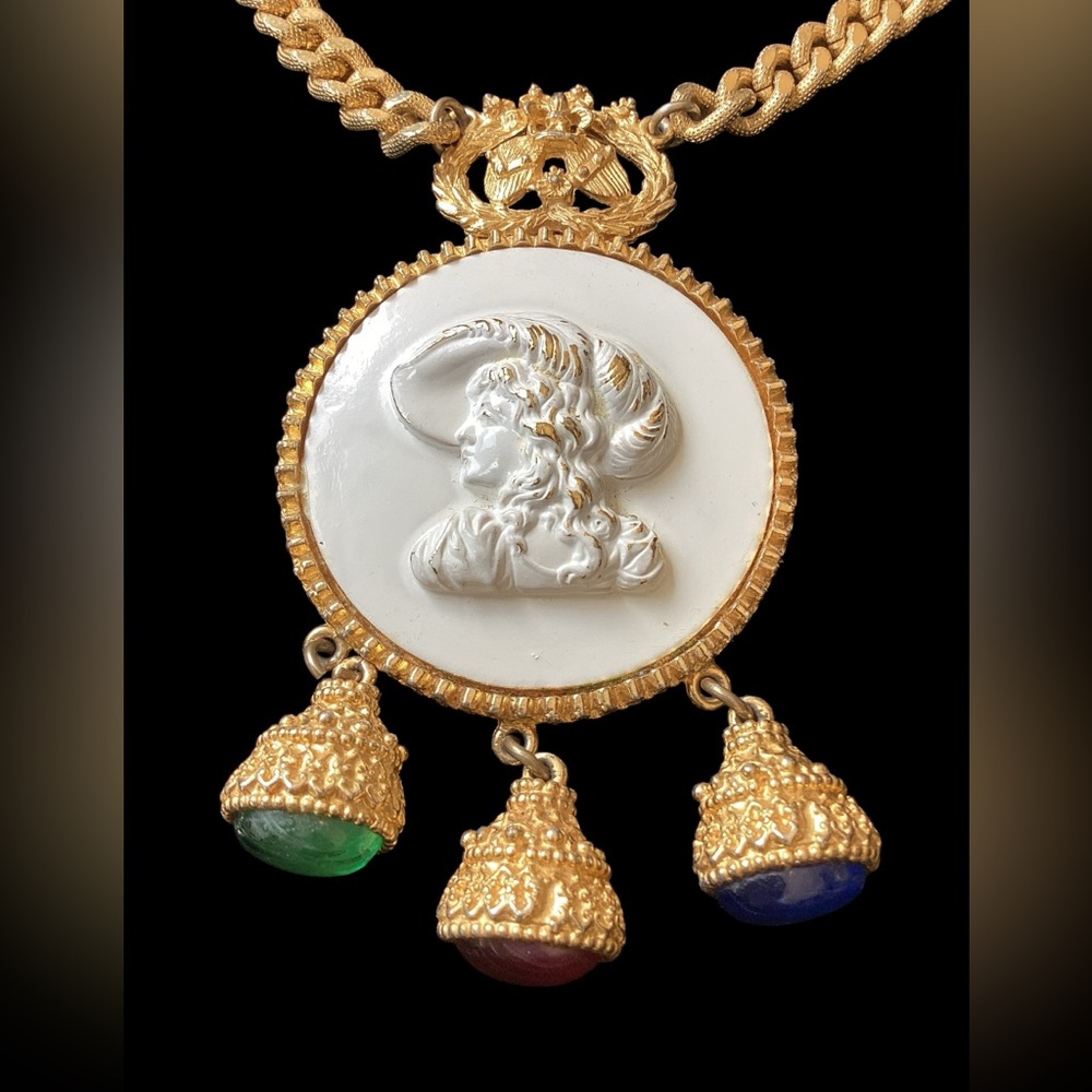 Vintage Pauline Rader Cameo & Cabochon Necklace